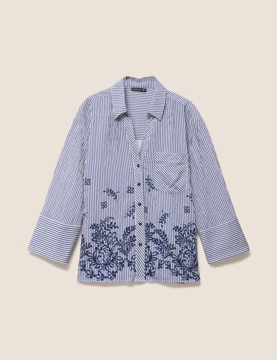 Chemise droite manches 3/4 fluide bleu femme