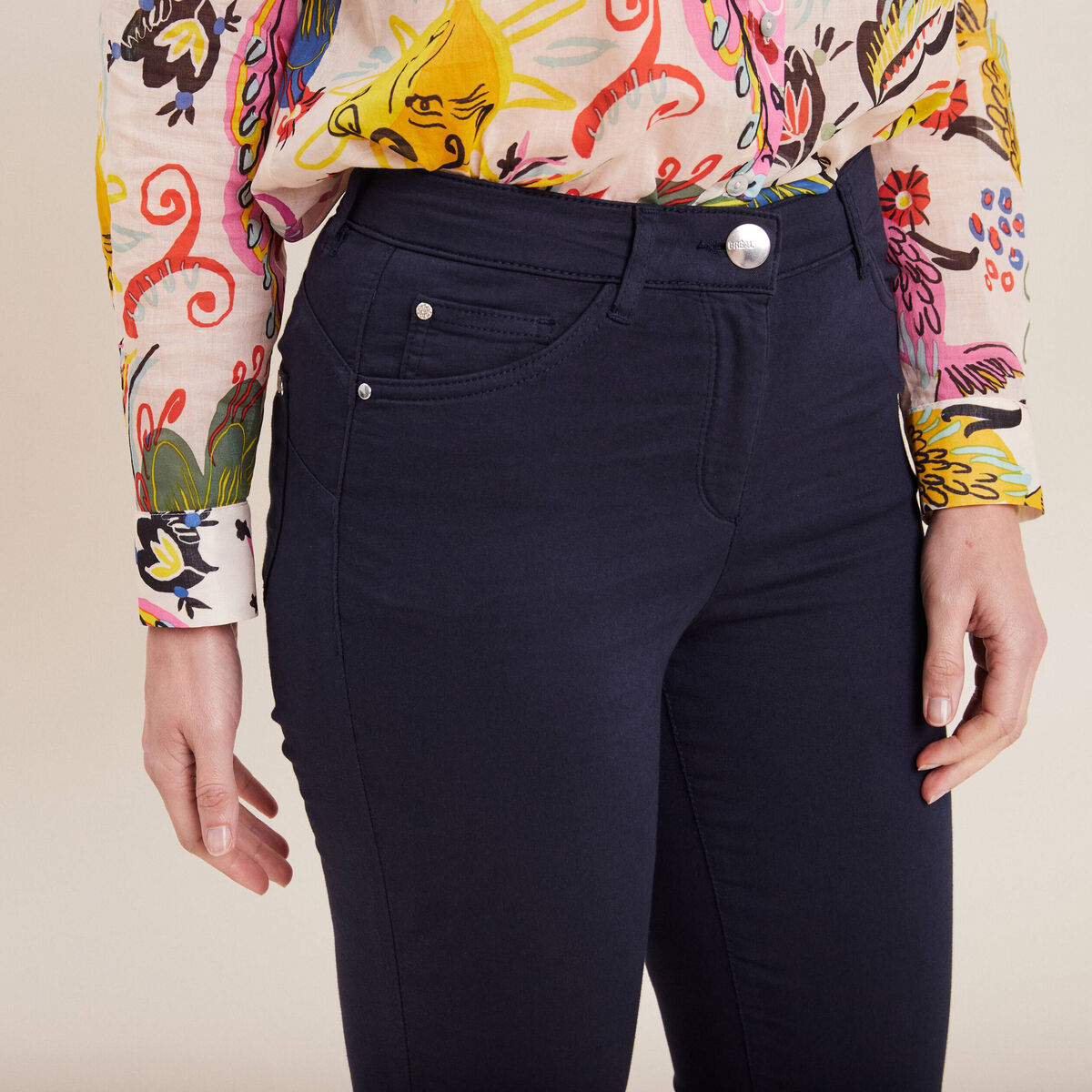 Pantalon léger taille standard long bleu marine femme
