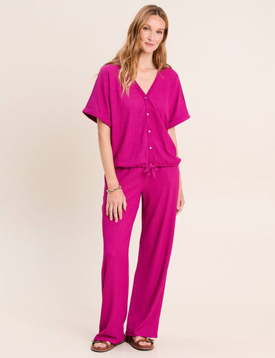 Pantalon large taille haute violet clair femme