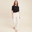 Pantalon taille haute aspect lin blanc femme