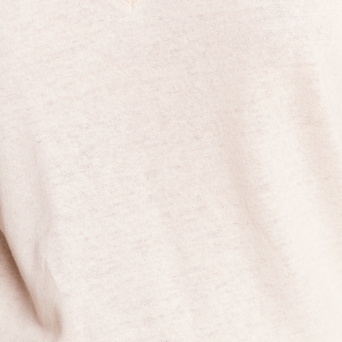 T-shirt col v manches courtes aspect lin beige femme