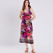 Robe longue droite ceinturée rose femme