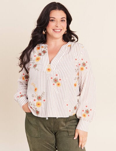 Blouse col v manches longues vert femme