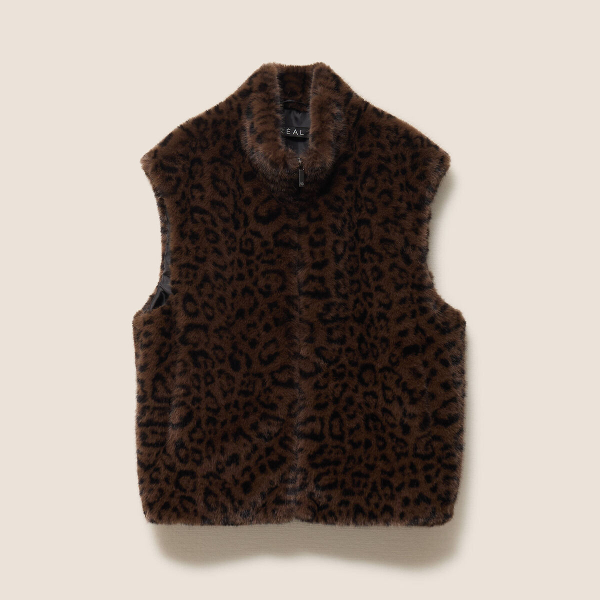 Veste col montant doubl&eacute;e marron femme