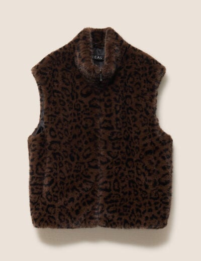 Veste col montant doubl&eacute;e marron femme