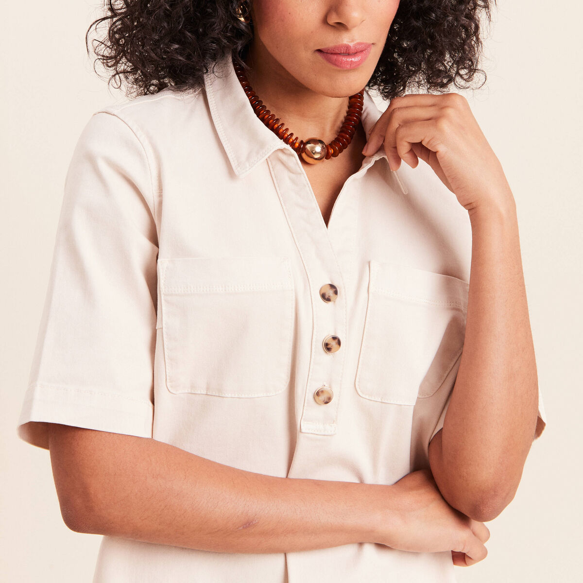 Robe courte en coton ivoire femme