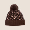 Bonnet matelass&eacute; &agrave; pompon marron femme