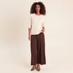 Pantalon large 7/8&egrave;me aspect daim marron fonc&eacute; femme