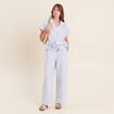 Pantalon large taille haute bleu femme