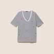 T-shirt droit broderie manches courtes bleu femme