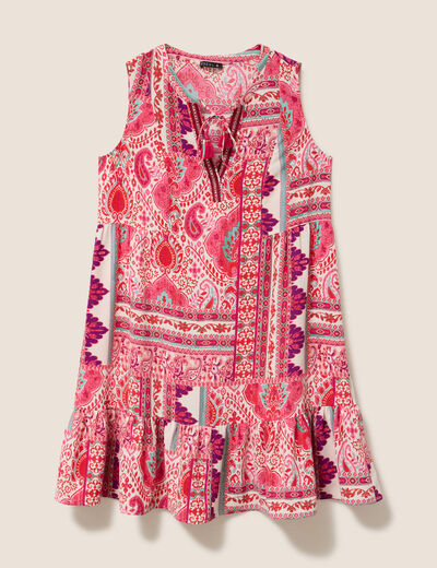 Robe courte &eacute;vas&eacute;e col tunisien rose femme