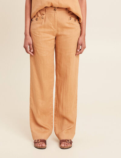 Pantalon fluide taille haute beige femme