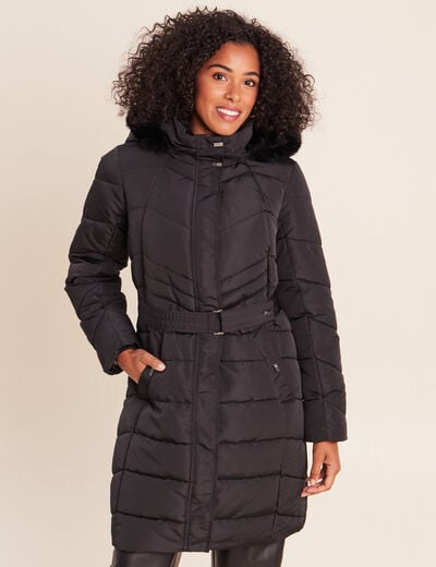 Doudoune cintr&eacute;e &agrave; capuche doubl&eacute;e noir femme