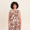 Blouse sans manches col rond fluide marron femme