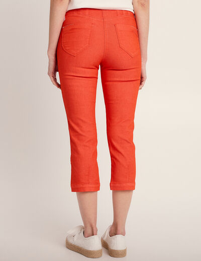 Pantacourt droit taille haute orange femme