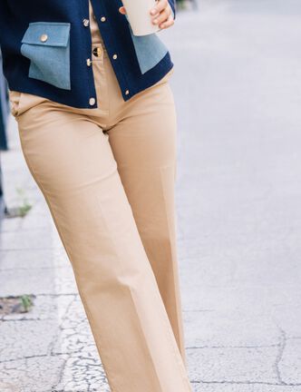 Pantalon large taille basculée beige femme