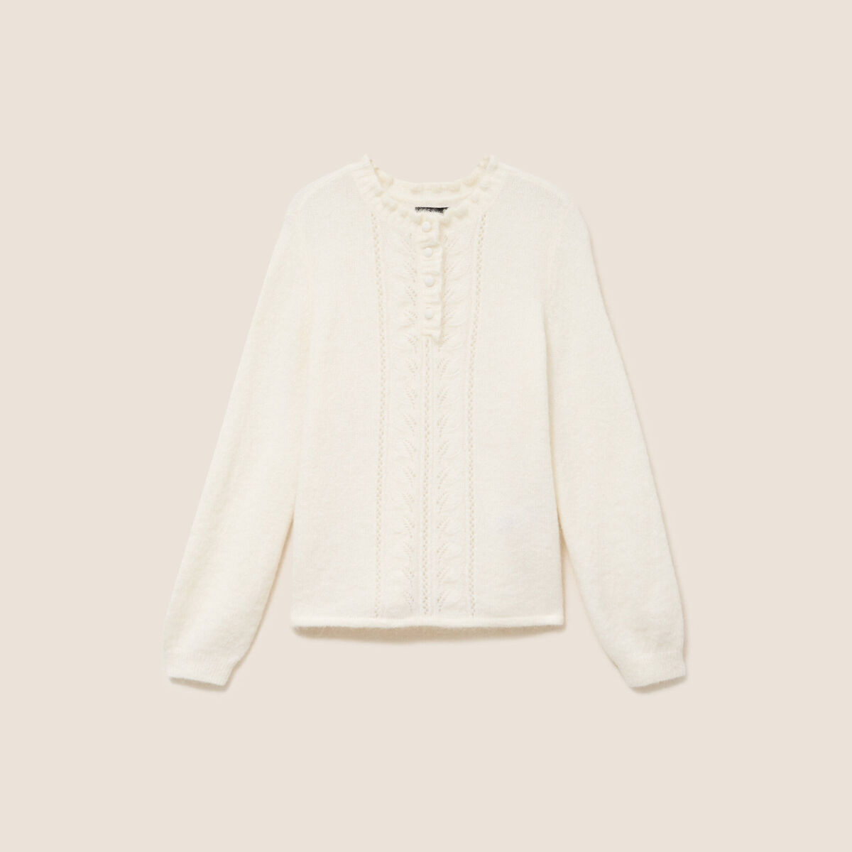 Pull col tunisien ecru femme