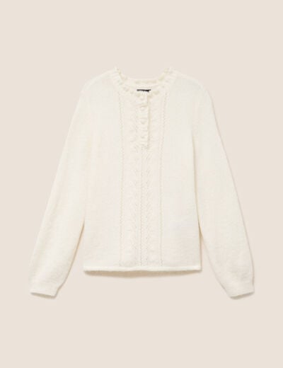 Pull col tunisien ecru femme