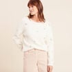 Pull brod&eacute; manches longues ecru femme