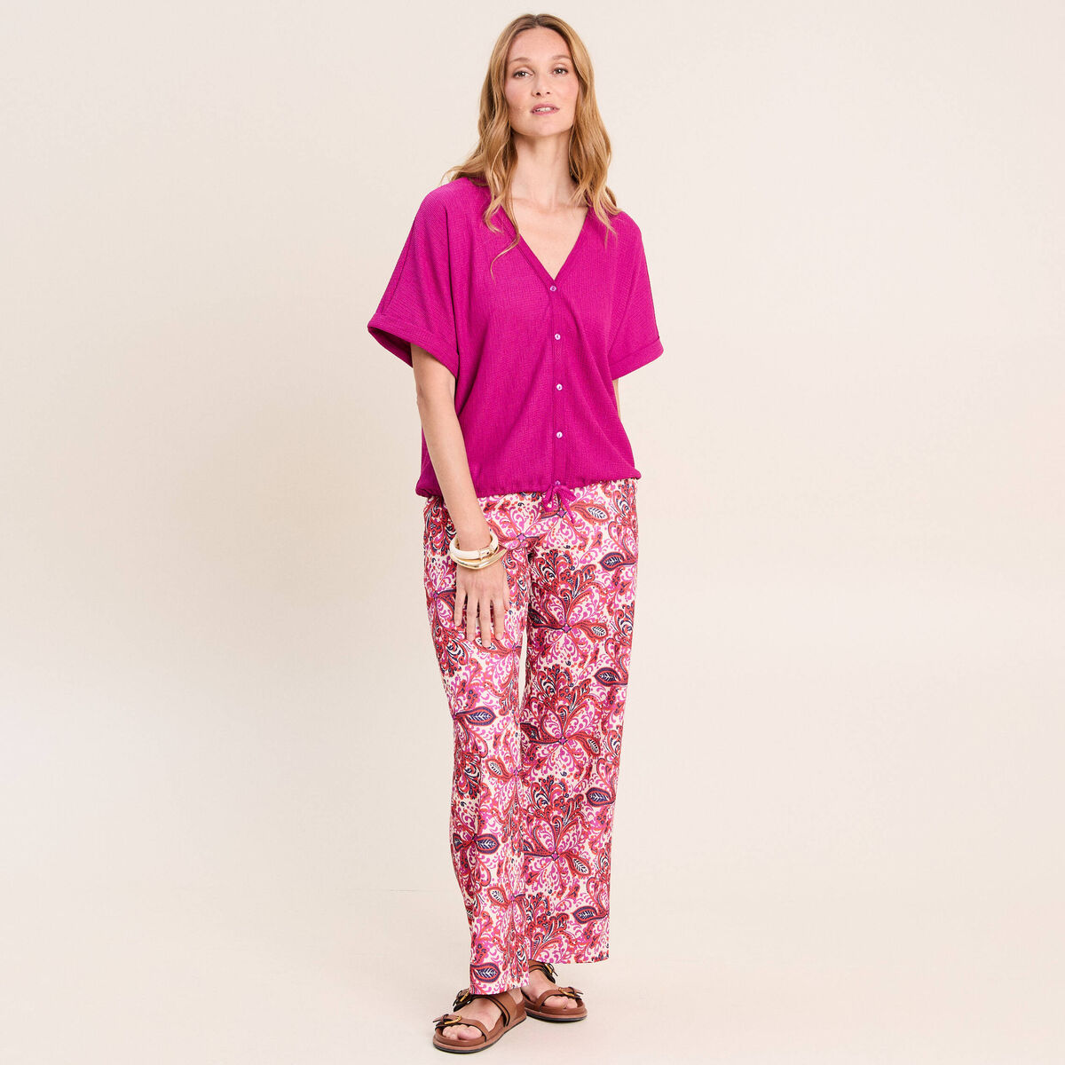 Chemisette effet boule manches courtes violet clair femme