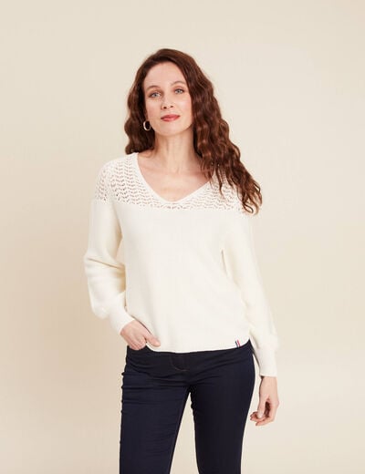 Pull confectionné en France ecru femme