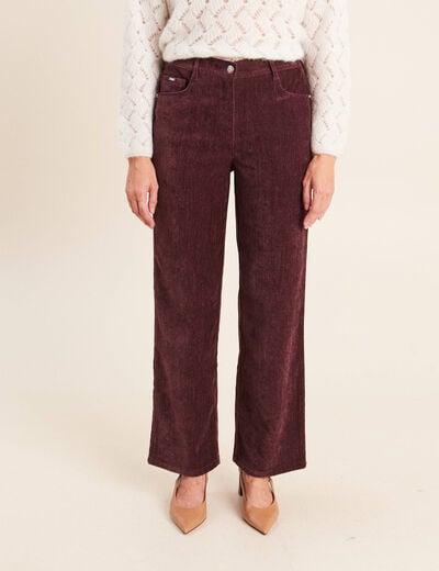 Jean taille haute en velours bordeaux femme