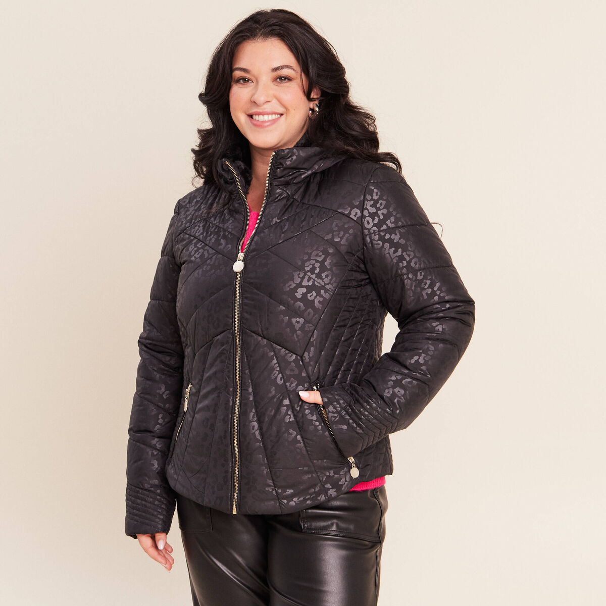 Doudoune d&eacute;perlante droite zipp&eacute;e noir femme