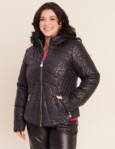Doudoune d&eacute;perlante droite zipp&eacute;e noir femme
