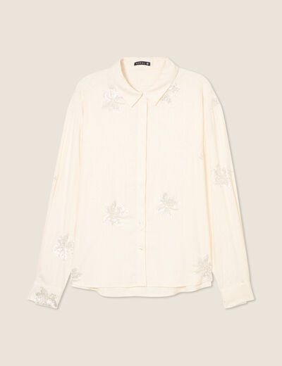 Chemise avec sequins ecru femme