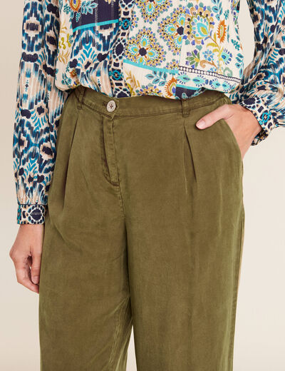 Pantalon flou large vert olive femme