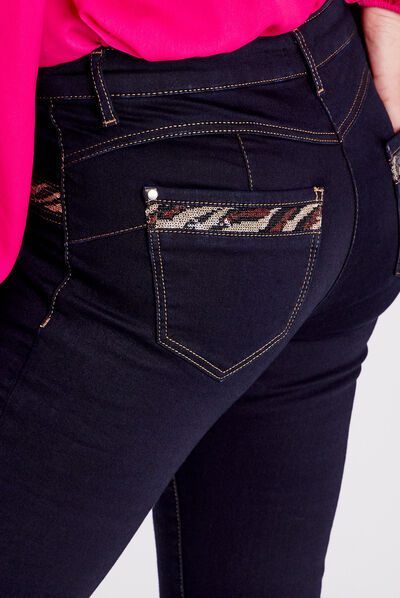 Jean ajusté avec sequins denim brut femme