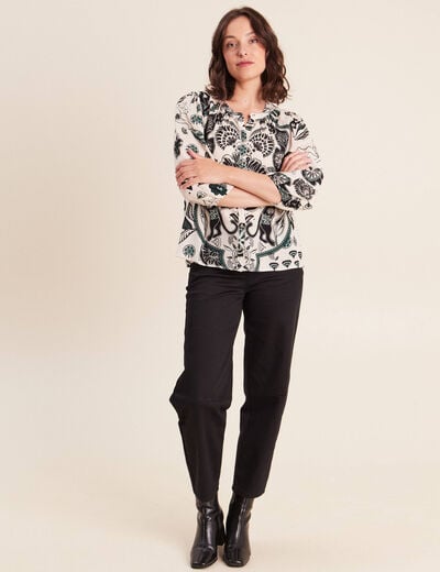 Chemise droite manches 3/4 col rond vert femme
