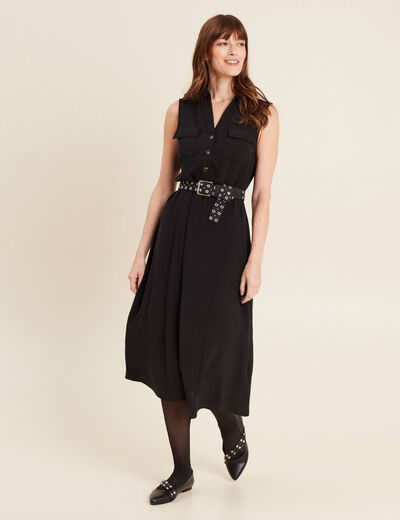 Robe longue évasée noir femme