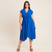 Robe évasée taille smockée bleu electrique femme
