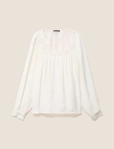 Chemise ample col v manches longues ecru femme