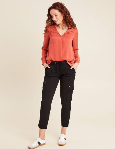 Pantalon cargo flou noir femme