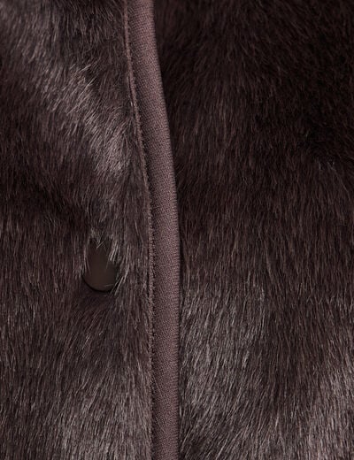 Gilet droit sans manches fausse fourrure marron fonc&eacute; femme