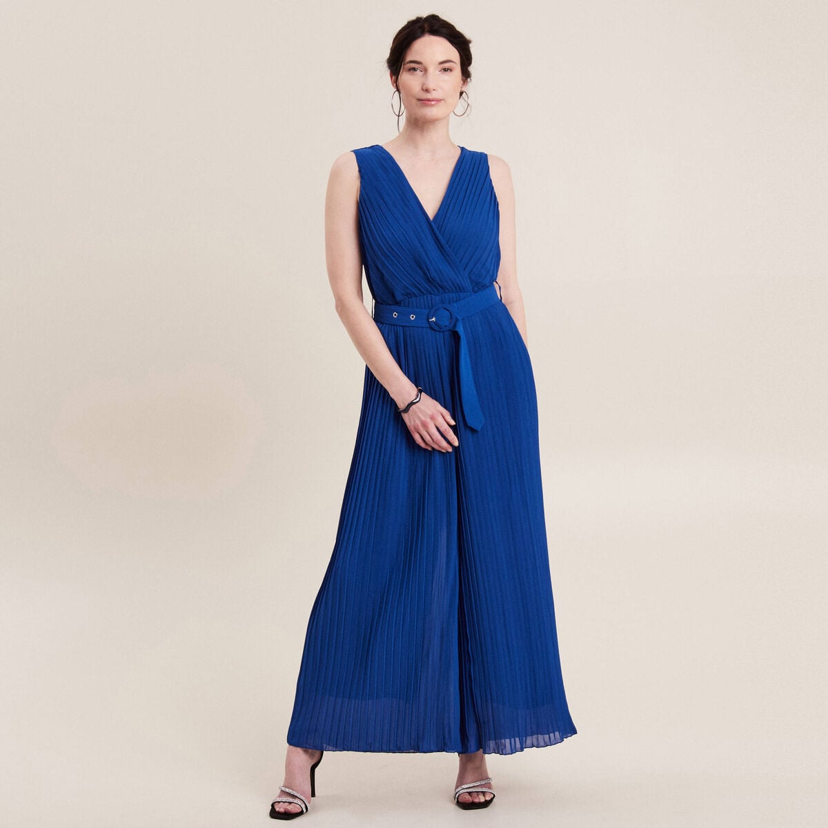Combinaison pantalon pliss&eacute;e bleu electrique femme
