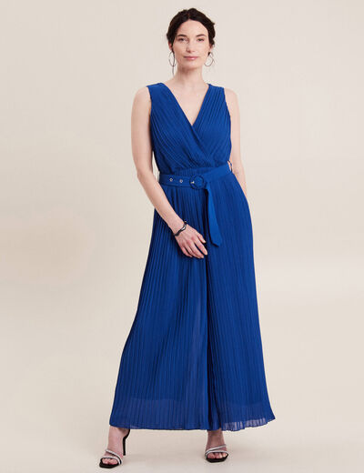 Combinaison pantalon plissée bleu electrique femme