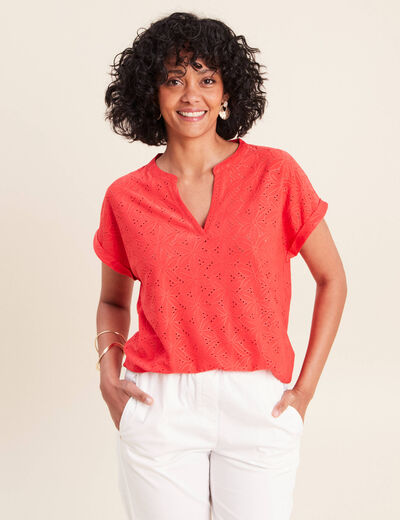 T-shirt droit manches courtes rouge femme