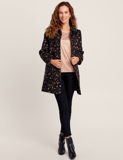 Manteau droit col à revers noir femme