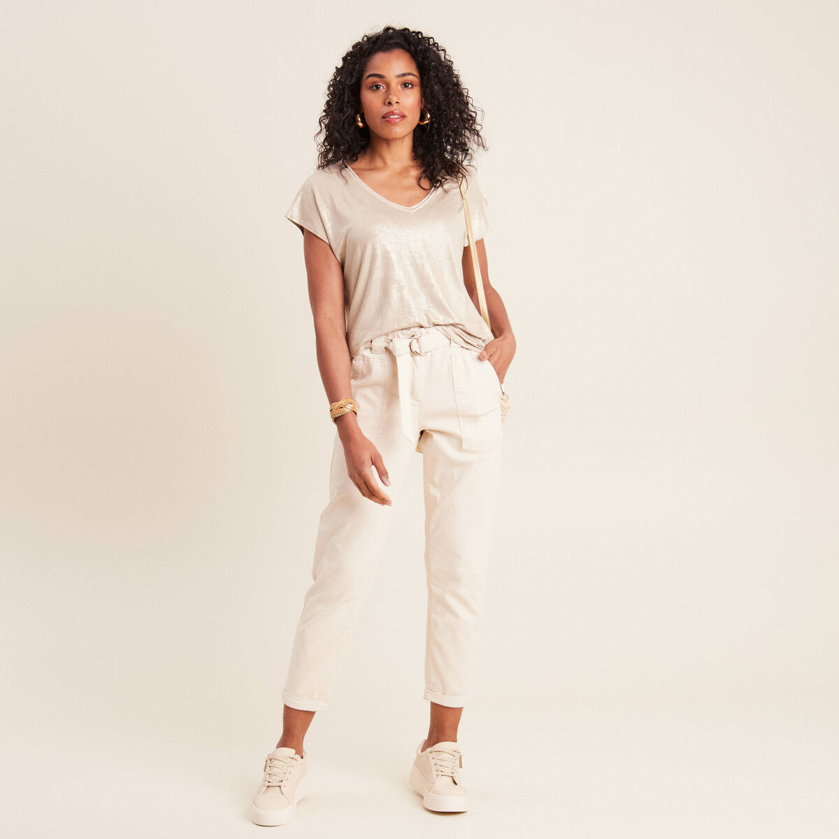 Pantalon large 7/8ème ivoire femme