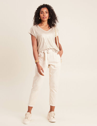 Pantalon large 7/8ème ivoire femme