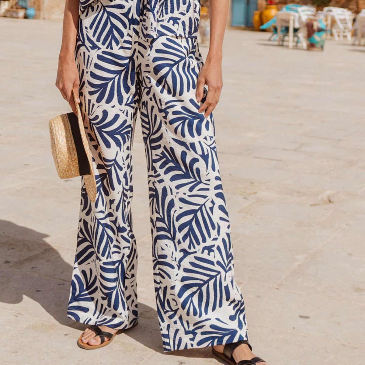 Pantalon flou taille haute blanc femme