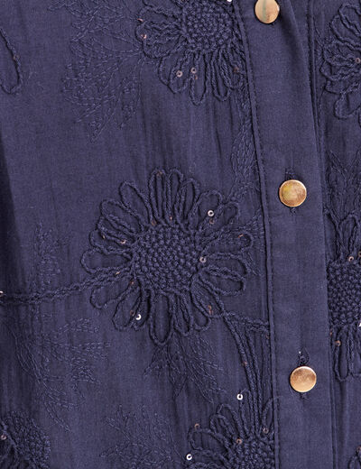 Blouse col tunisien manches 3/4 bleu marine femme