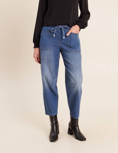 Pantalon mom 7/8&egrave;me en coton denim stone femme
