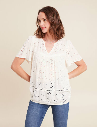 Blouse ample manches courtes ecru femme