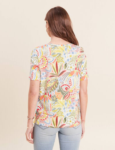 T-shirt col V manches courtes vert femme