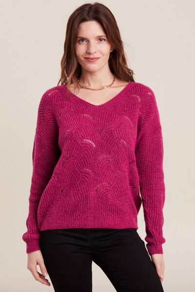 Pull manches longues rose fushia femme
