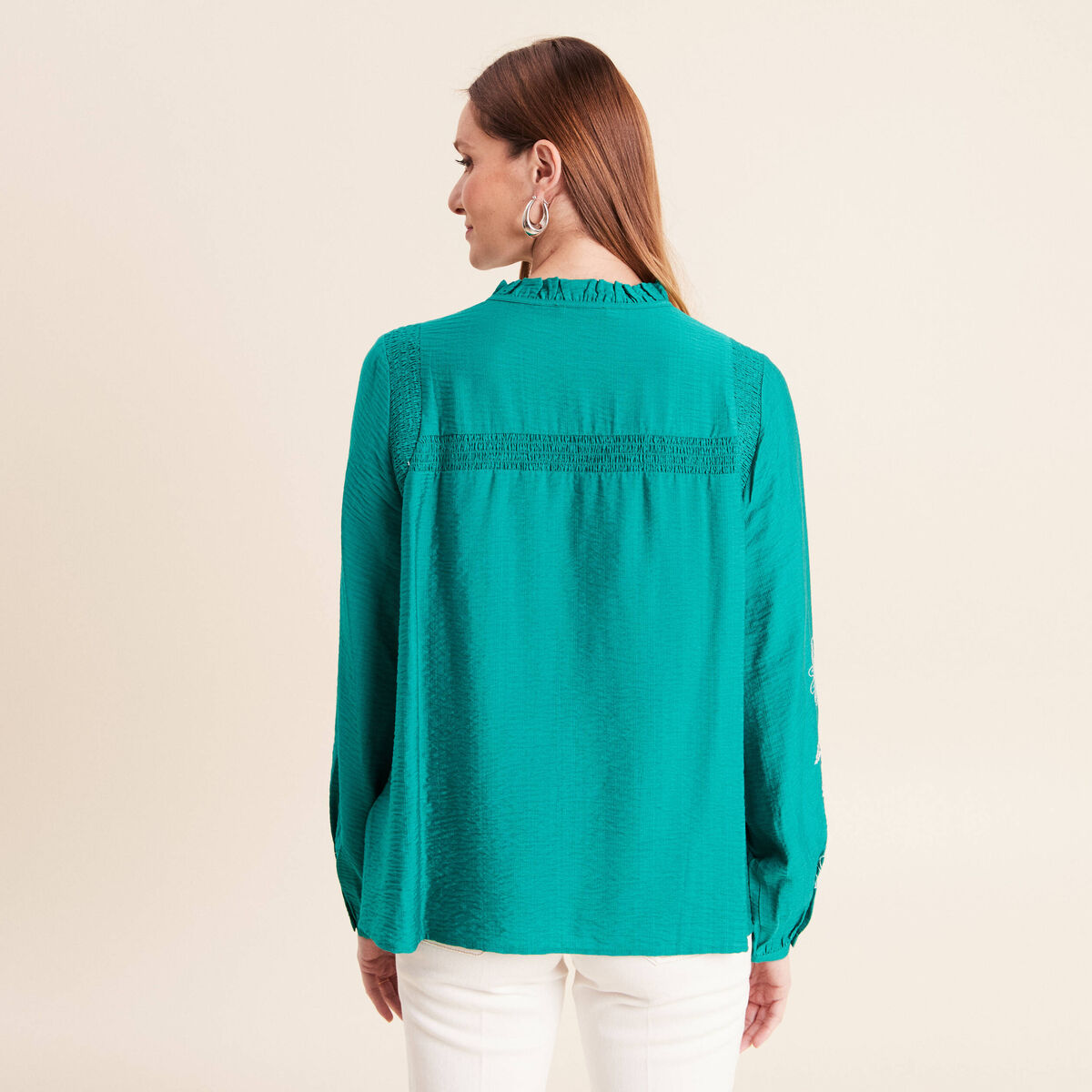 Blouse fluide col avec lien vert menthe femme
